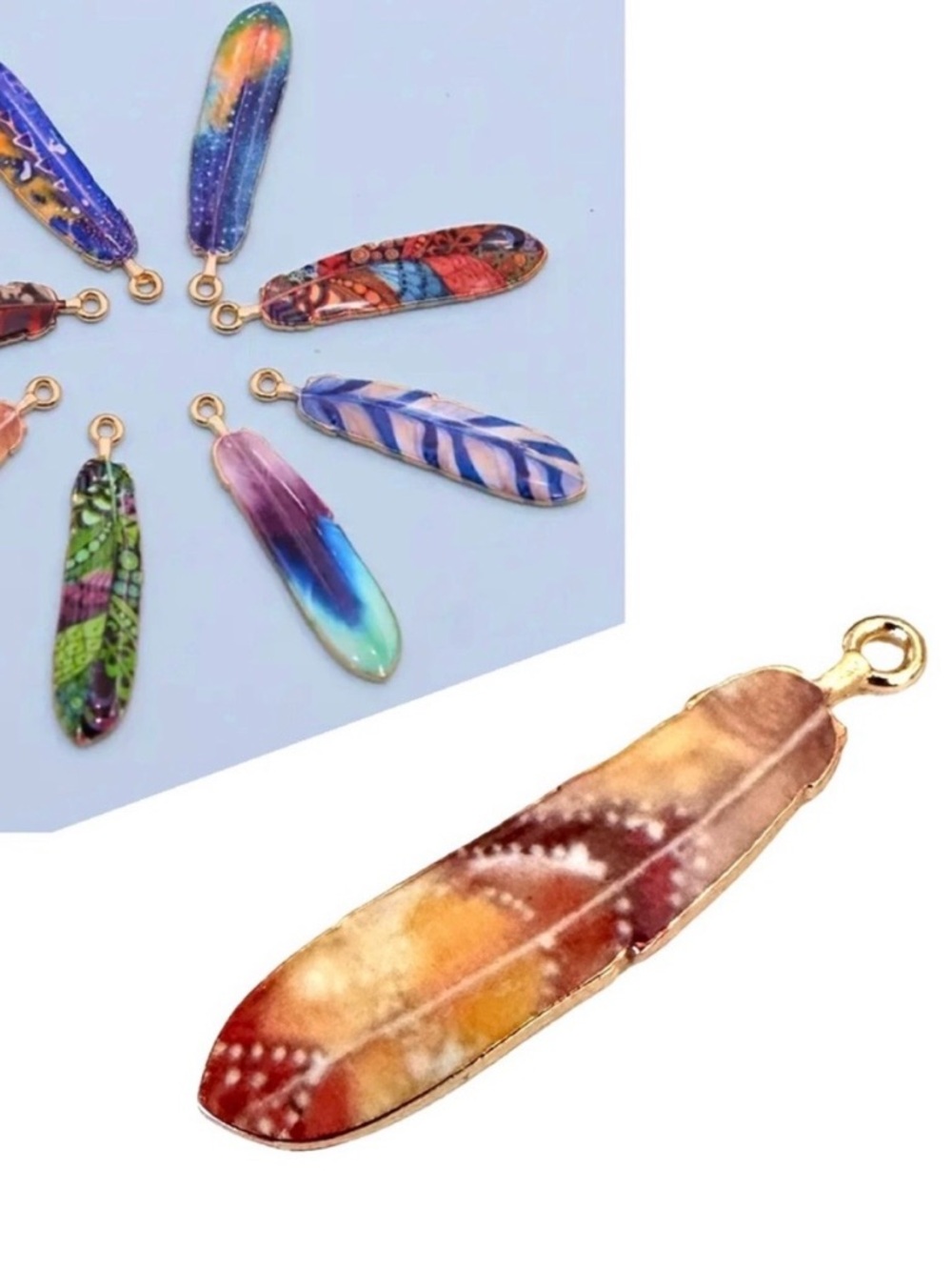 🔴 5 for $10 ONE Colorful Enamel Feather-Shaped Pendant Charm Bohemian Style